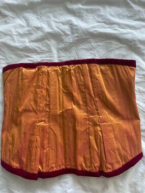 Custom Gold‑Pink Shimmer Corset – Deep Velvet Trim – Structured Boning – Handmad